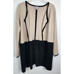 Pure Collection Women's Sz. 6 Beige & Black Open Front Long Line Cardigan